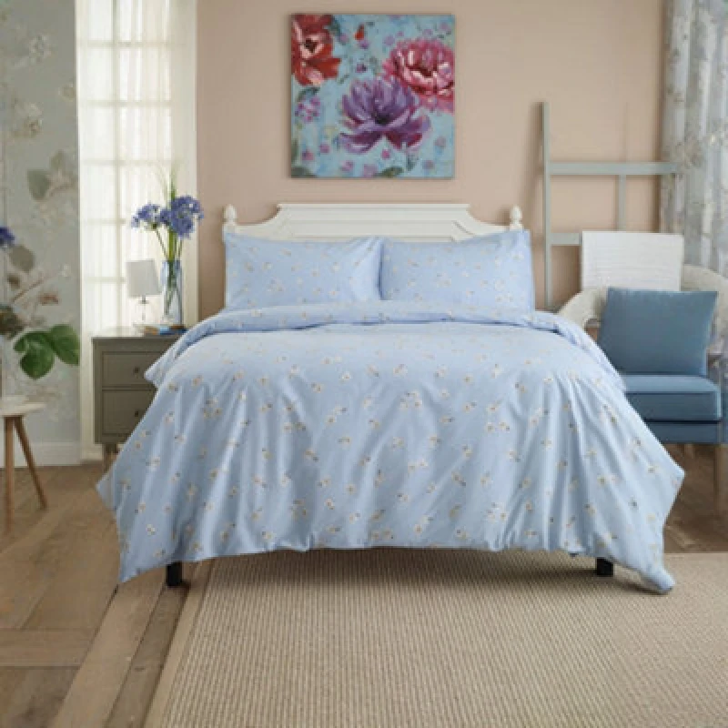 Image of Deyongs Meadow Duvet Set with Printed Design in Blue Size: King Blue Unisex King