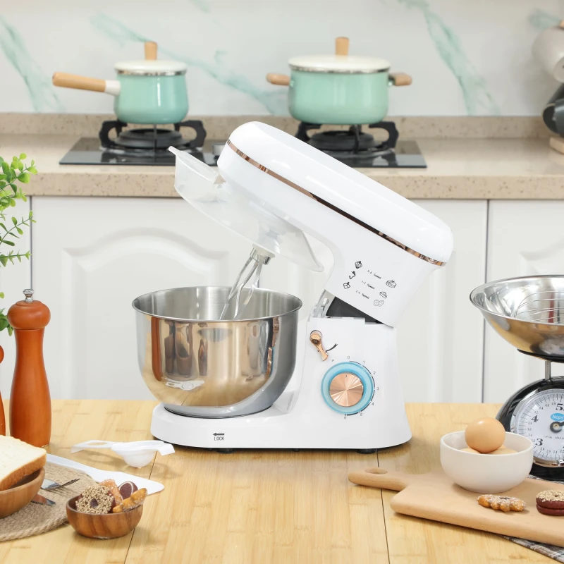 Image of HOMCOM Electric Stand Mixer, 5L Food Mixer with Dough Hook White