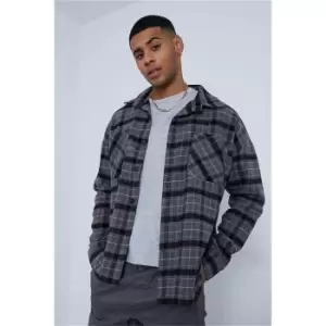 image of I Saw It First Grey Oversized Boxy Check Flannel Shacket - Grey