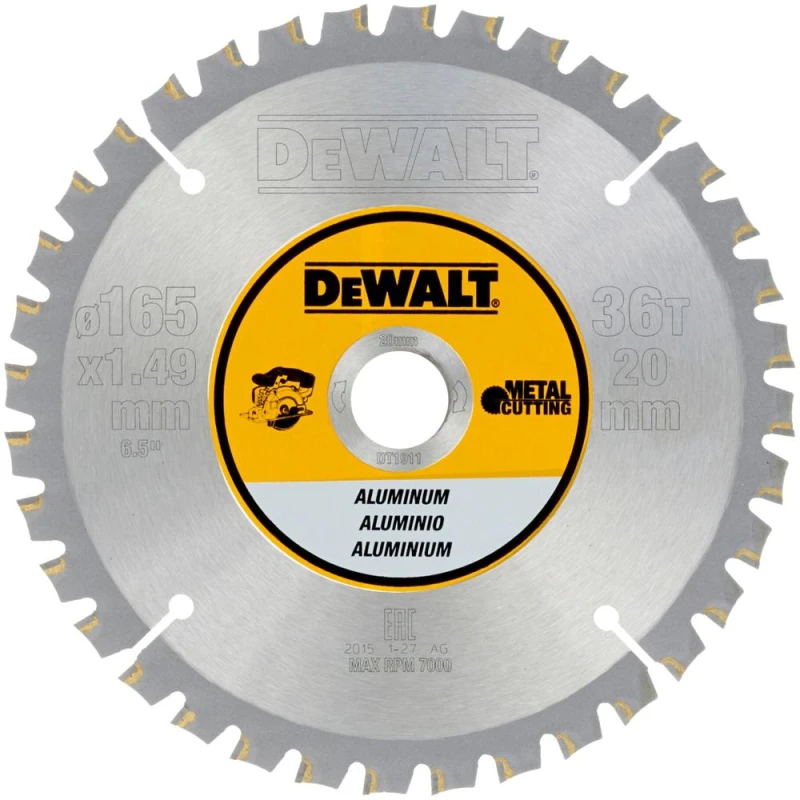 Image of DEWALT Aluminum Cutting Circular Saw Blade 165mm 36T 20mm DT1911-QZ