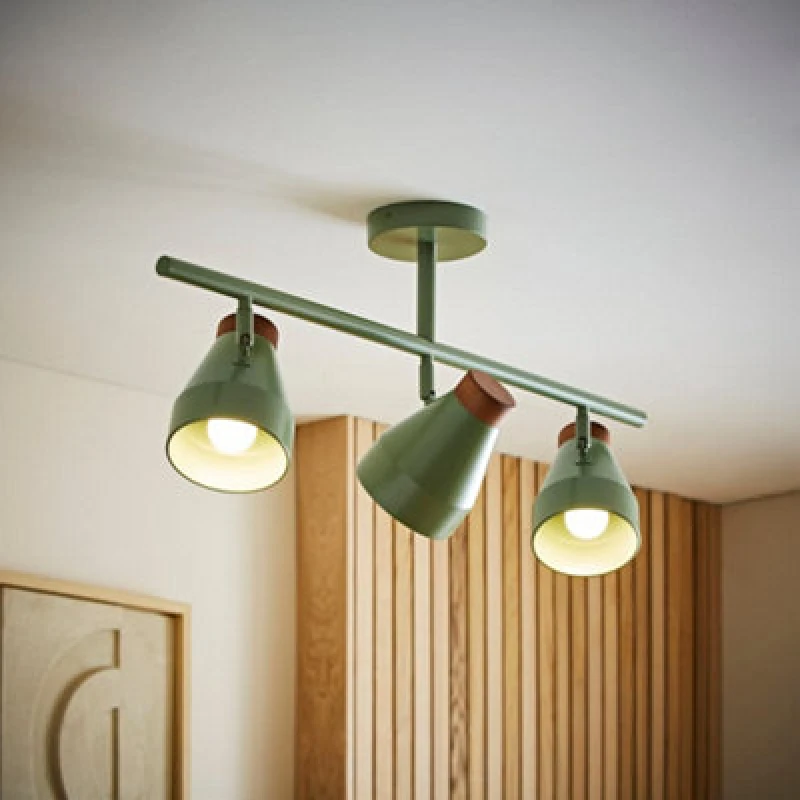 Image of ValueLights ValueLights Parker Gloss with Walnut Wood Dome Lamp Shade 3 Way Bar Ceiling Light in Pale Green Pale Green One Size Unisex 5016529273059