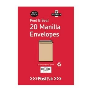 image of Postpak C4 Peel and Seal Manilla Envelopes Pack of 200 9730466