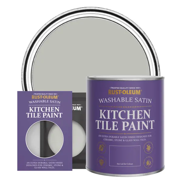 Image of Rust-Oleum Kitchen Tile Paint, Satin Finish - FLINT - 750ml