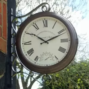 Image of Outside in Greenwich Station Wall Clock & Thermometer 15in
