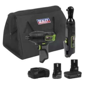 image of Sealey 2 x 10.8V SV10.8 Series Impact Wrench & Ratchet Wrench Kit