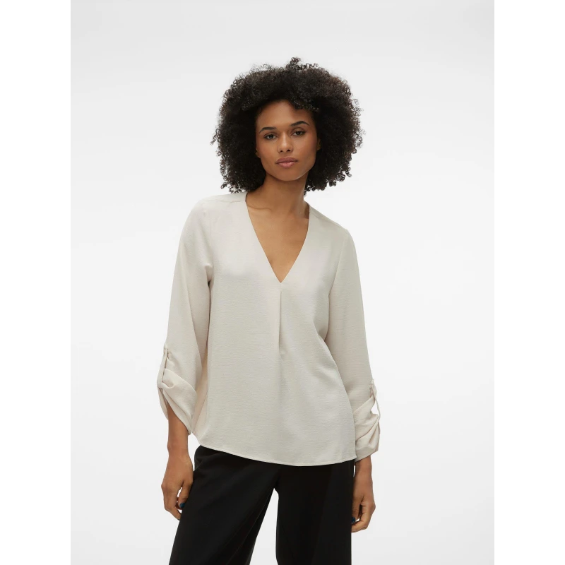 Image of Vero Moda Classic Neck Blouse - Cream Cream 8