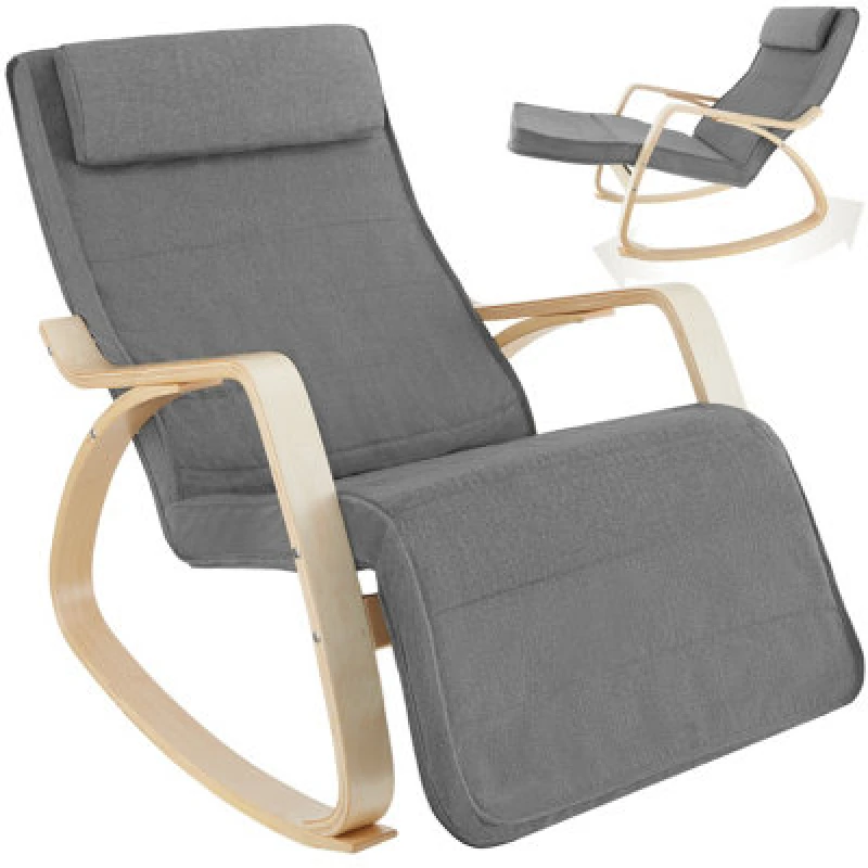 Image of Tectake 1 Rocking Chair Onda - With Armrests, Comfortable Padding With Pillow, 5-Step Adjustable Footrest - Light Grey