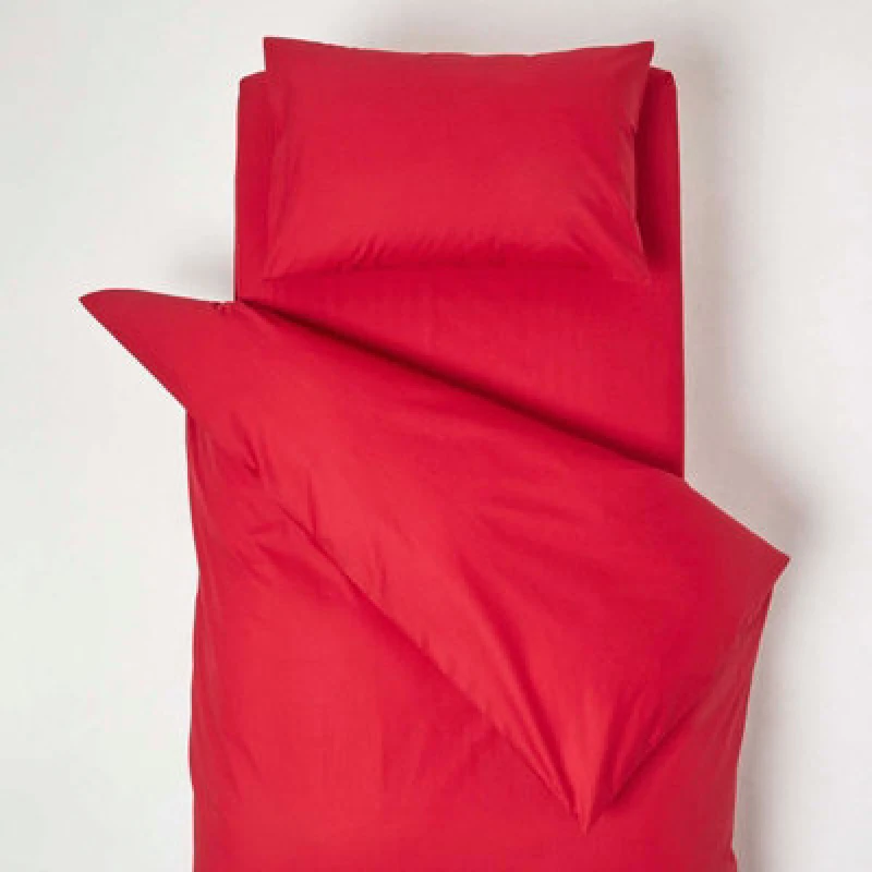 Image of Homescapes Cotton Cot Bed Duvet Cover Set 200 Thread Count Red