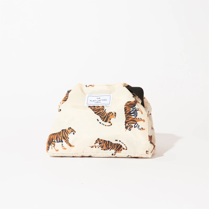 Image of The Flat Lay Co. Drawstring Flat Lay Makeup Bag - Neutral Tigers - Beige Beige One Size