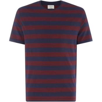 Criminal Cove Striped Crew Neck T-Shirt - Burgundy