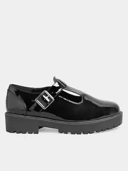Image of Yours Extra Wide Fit Chunky T-Bar Patent Loafers - Black, Size 6Eee, Women