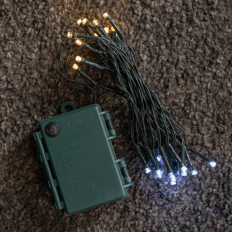 Image of 2.3m Battery Operated Multi-Action Christmas String Lights with 24 Cool White & Warm White LEDs