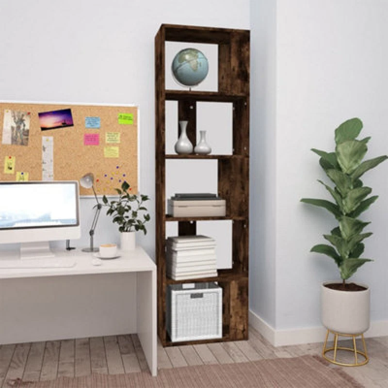 Image of Vidaxl Book Cabinet Smoked Oak 45X24X160 Cm Engineered Wood, Brown 826375