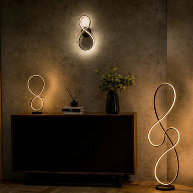 Image of ValueLights Infinity Integrated LED Touch Black Swirl Table Lamp In Warm White Black