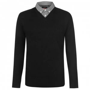 Image of Pierre Cardin Mock V Neck Knit Jumper Mens - Black