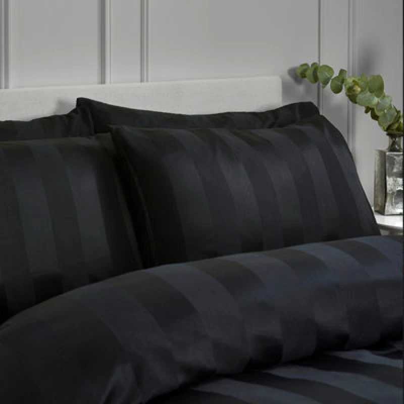 Image of Catherine Lansfield So Soft Satin Stripe Standard Pillowcase Pasck Of 4 Black