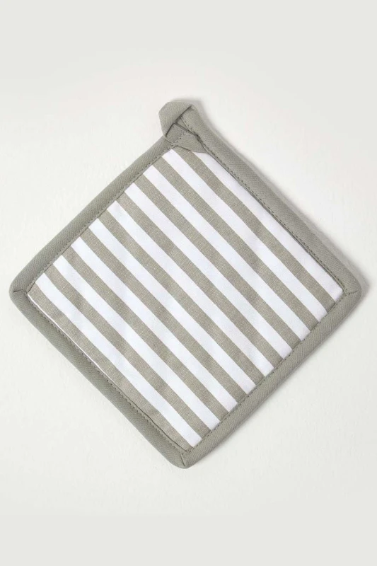 Image of Homescapes Grey Stripe Cotton Pot Holder Grey unisex