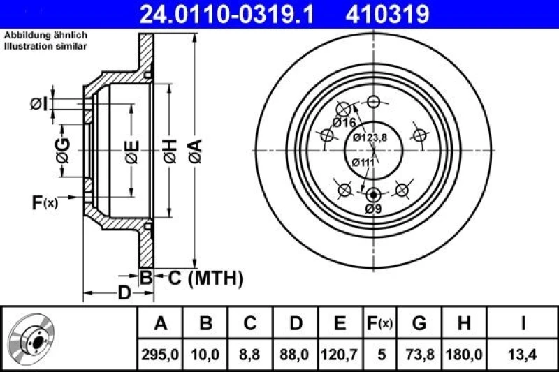 Image of ATE 24.0110-0319.1 Brake disc solid Brake Disc (82)