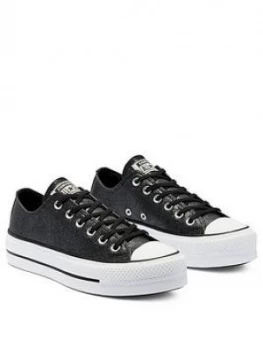 Image of Converse Chuck Taylor Womens All Star Glitter Lift Ox Plimsolls - Black/White, Size 8, Women