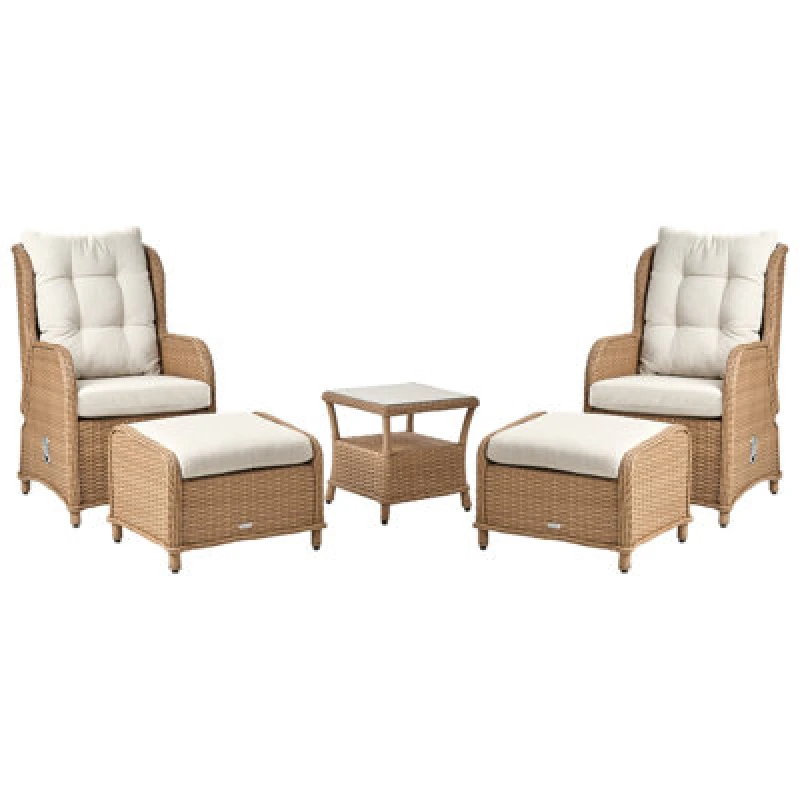Image of Beliani Garden Lounge Set With Table And Ottoman 2 Seater Ponza Pe Rattan Brown