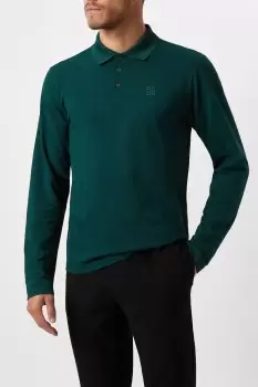 Image of Mens Green Long Sleeve Pique Polo Shirt