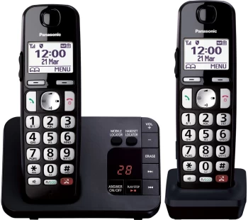 image of PANASONIC KX-TGE822EB Cordless Phone - Twin Handsets