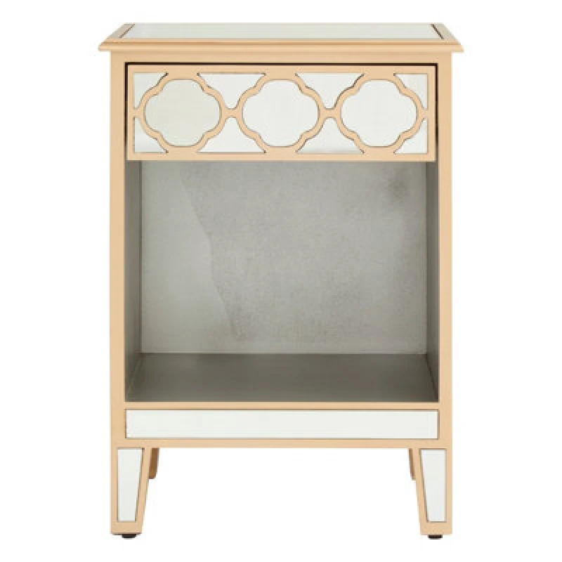 Image of Premier Housewares Mirrored Top Side Table, Stylish Side Table By Couch For Livingroom, Sleek Small Lounge Table For Tea Gold