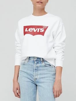 Image of Levis 100% Cotton Batwing Logo Standard Crew Neck Jumper - White, Size Xxs, Women