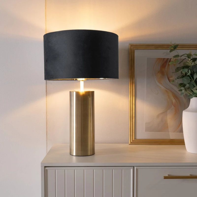 Image of ValueLights ValueLights Lexy Gold Touch Table Lamp with Velvet Drum with Gold Inner Lamp Shade in Black One Size Unisex 5059406059803