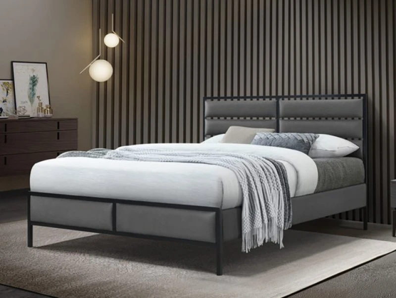 Image of Flintshire Marford Grey Fabric Bed Frame - 4ft6 Double