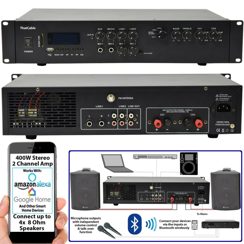 Image of Loops 400W LOUD Outdoor Bluetooth System 2x 140W Black Speaker Weatherproof Garden Music Black unisex