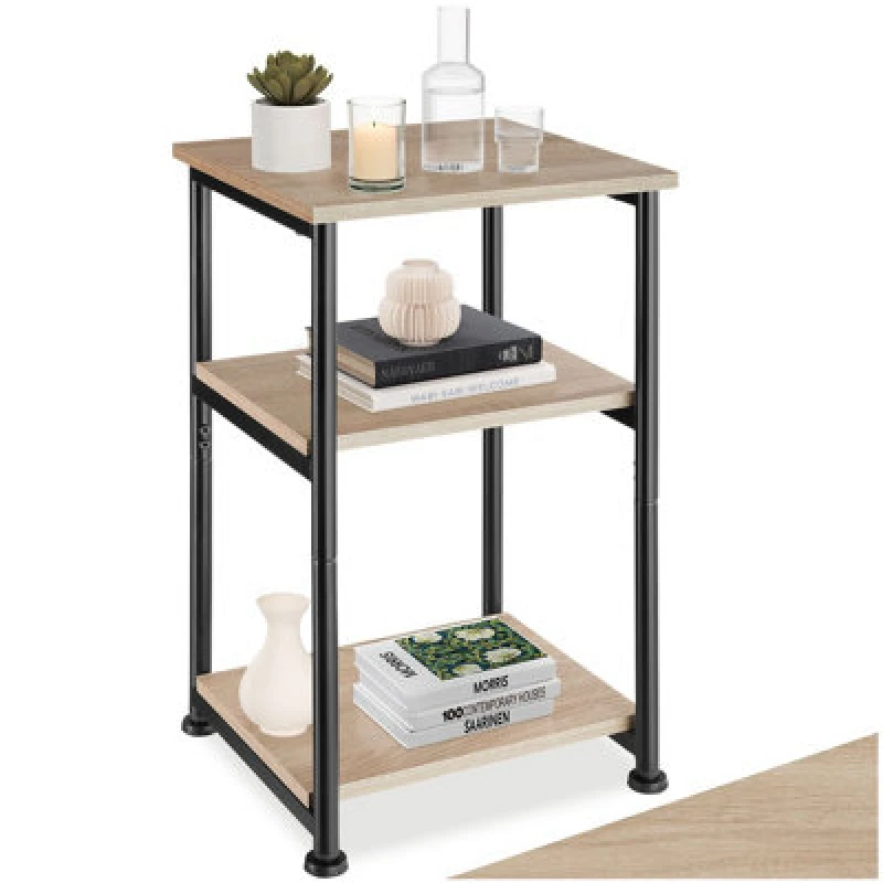 Image of Tectake Bedside Table Memphis - Industrial Style, With 3 Shelves, 34 X 30 X 59cm - Industrial Wood Light, Oak Sonoma
