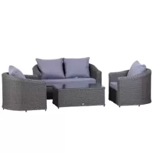 image of Alfresco 4 Seater Deluxe Rattan Outdoor Furniture Set, Grey