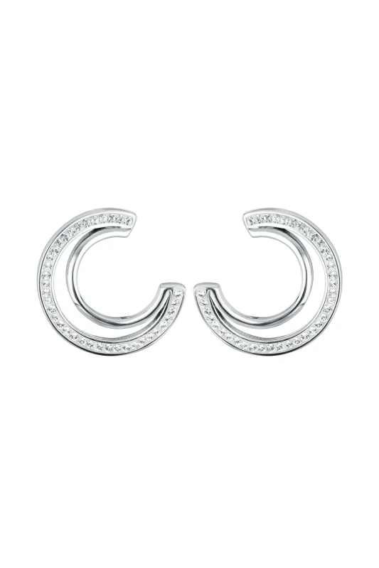 Image of The Fine Collective Crystal Double Crescent Stud Earrings Silver female
