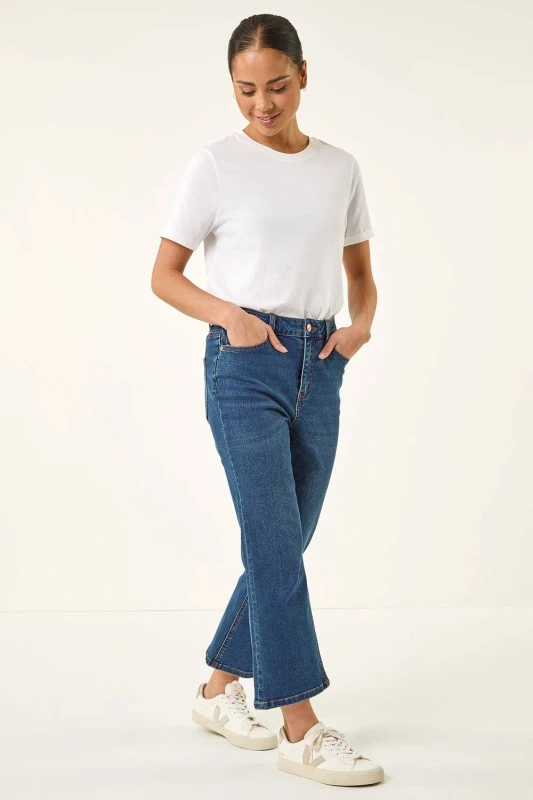 Image of Roman Womens Petite Bootcut Cropped Jeans in Indigo Size: 14 Indigo Female 14