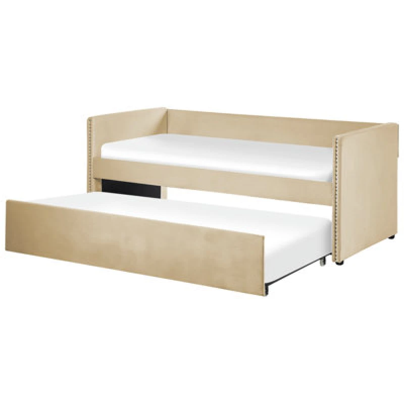 Image of Beliani Trundle Bed Velvet Troyes 90 X 200 Cm (Eu Single) Beige
