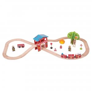 image of Bigjigs Rail Fire Station Train Set