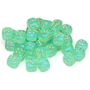 image of Chessex 12mm d6 Dice Block: Borealis Light Green/gold