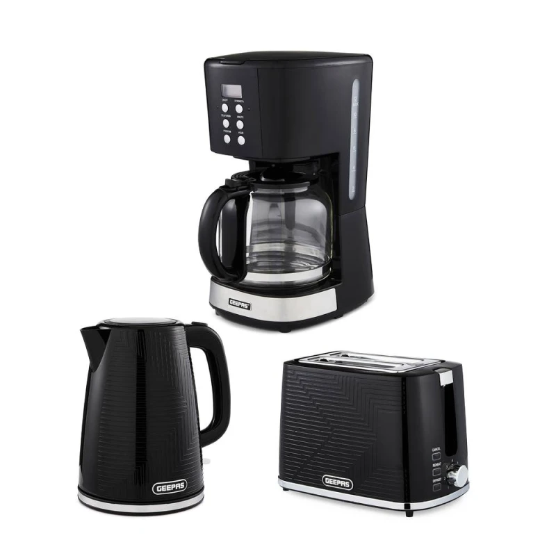 Image of Geepas Opus 1.7L Kettle & Toaster Sets with 1.5L Filter Coffee Machine in Black Unisex