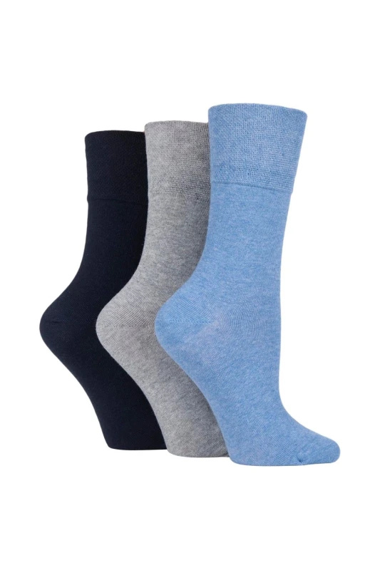 Image of SOCKSHOP Iomi 3 Pair Footnurse Gentle Grip Diabetic Socks Blue