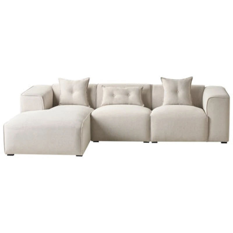 Image of Beliani Corner Sofa 3 Seater Dolva Fabric Light Beige Right Hand