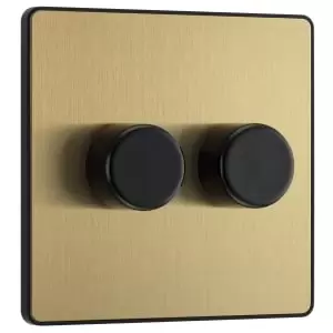 Image of BG Evolve Brushed Brass Trailing Edge LED Double Push On / Off 2-Way Dimmer Switch - 200W