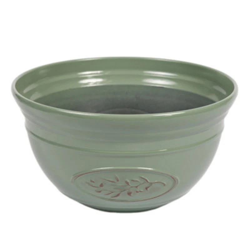 Image of Yougarden Green Olive Planter Bowls, Plastic Garden Pots, 2 X 30Cm Planters, Decorative Leaf Design With Optional Drainage