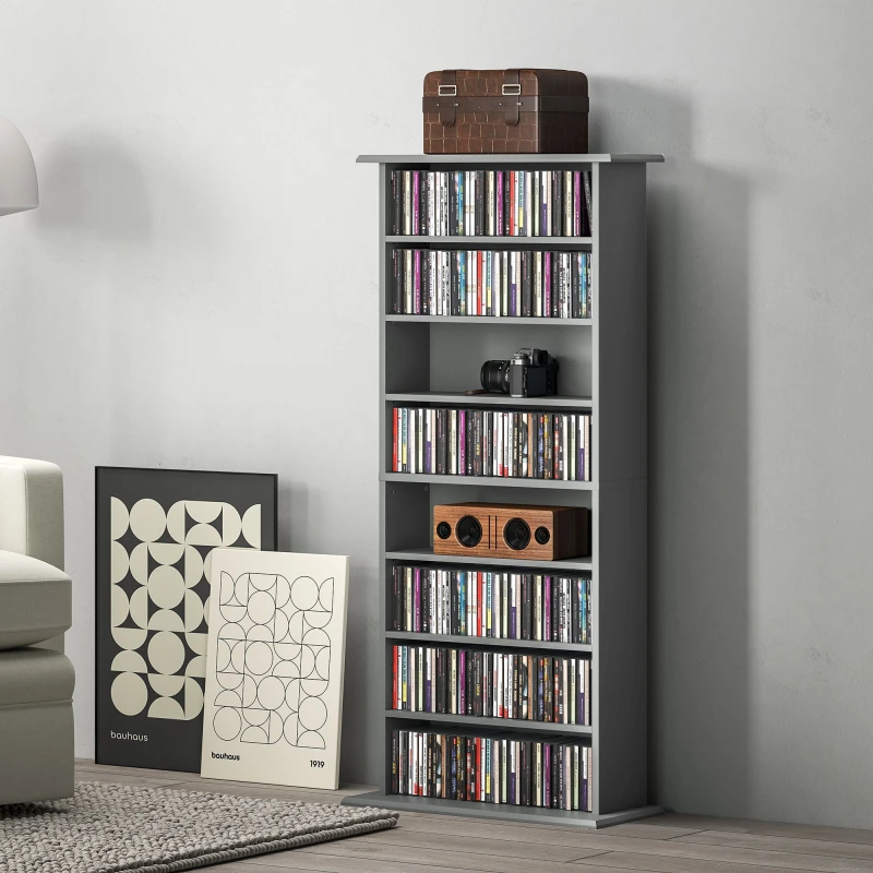 Image of HOMCOM CD Storage Unit DVD Tower Bluray Storage Shelf for Living Room Grey 836-603V00GY