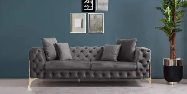 image of Home Detail Jaguar Velvet 3 Seater Sofa, Cream Velvet Grey