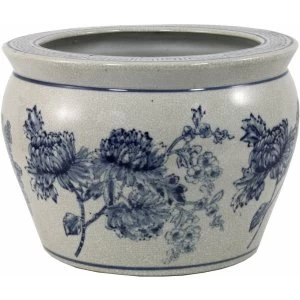 image of Ceramic Planter, Vintage Blue & White Magnolia Design