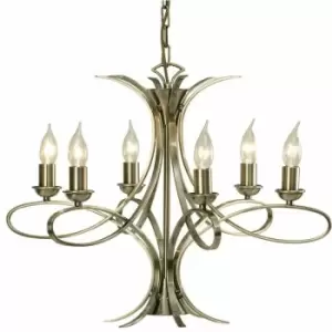 image of Loops - Eaves Hanging Ceiling Pendant Chandelier 6 Lamp Brushed Brass Curved Arm Light