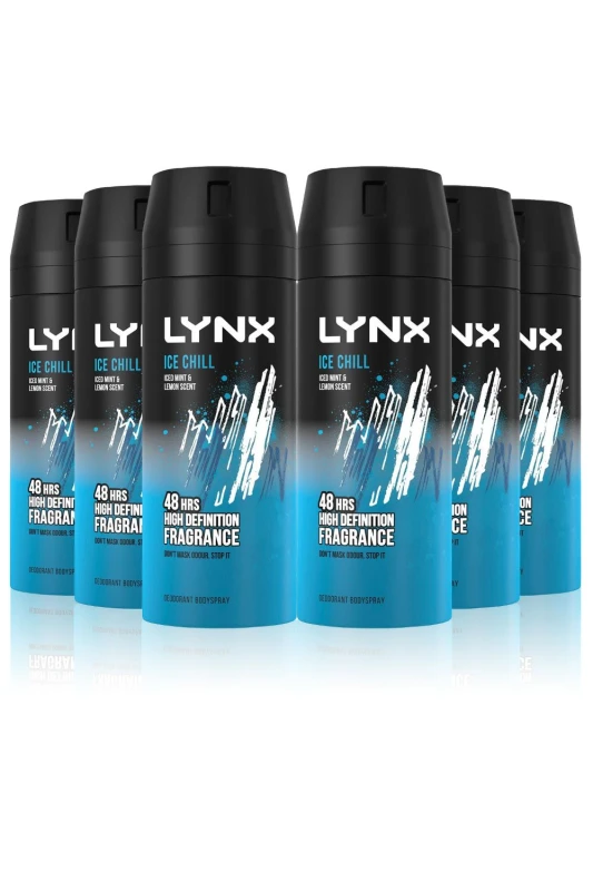 Image of Lynx 'Body Spray' Ice Chill 48-H High Definition Deo, 6x150ml Blue male