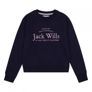 image of Jack Wills Kids Girls Script Crew Neck Sweatshirt - Navy