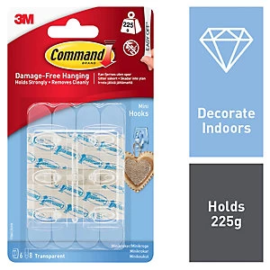 image of 3M Command Mini Clear Hanging Hooks - 6 Pack